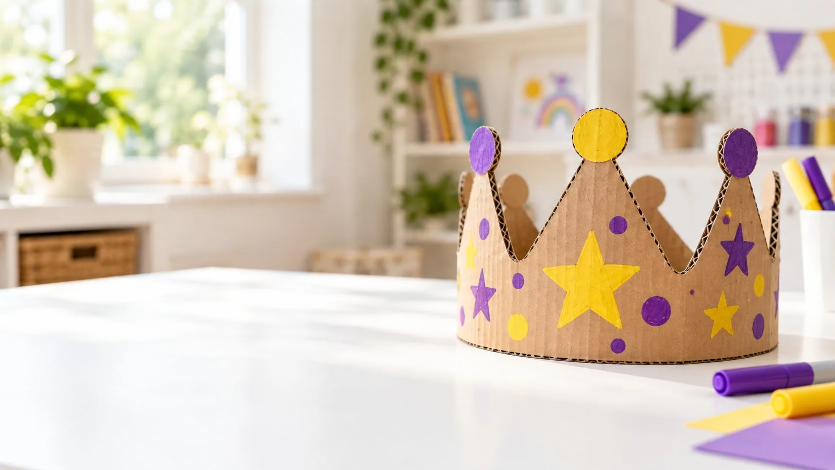 Cardboard crown decorated with stars and dots