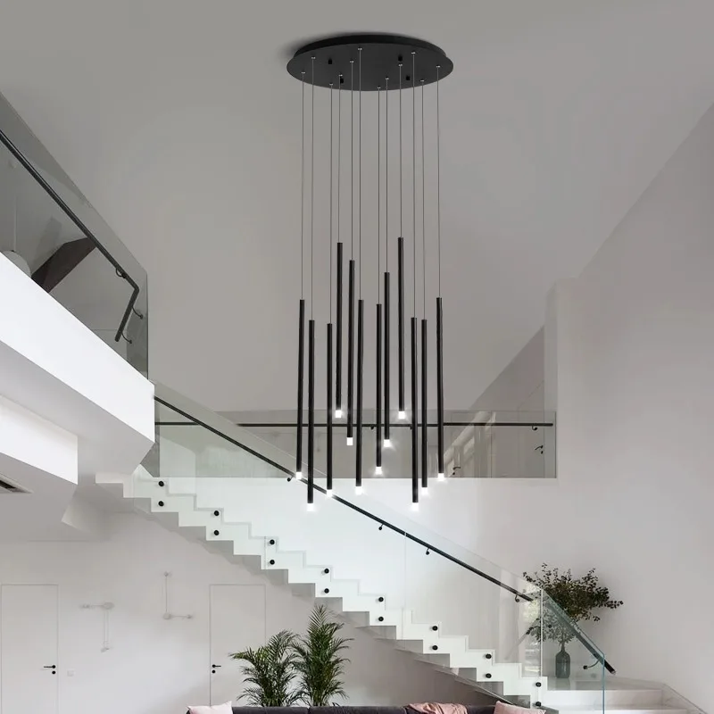 Customizable Black Led Spiral Staircase Chandelier Pendant Light Odm