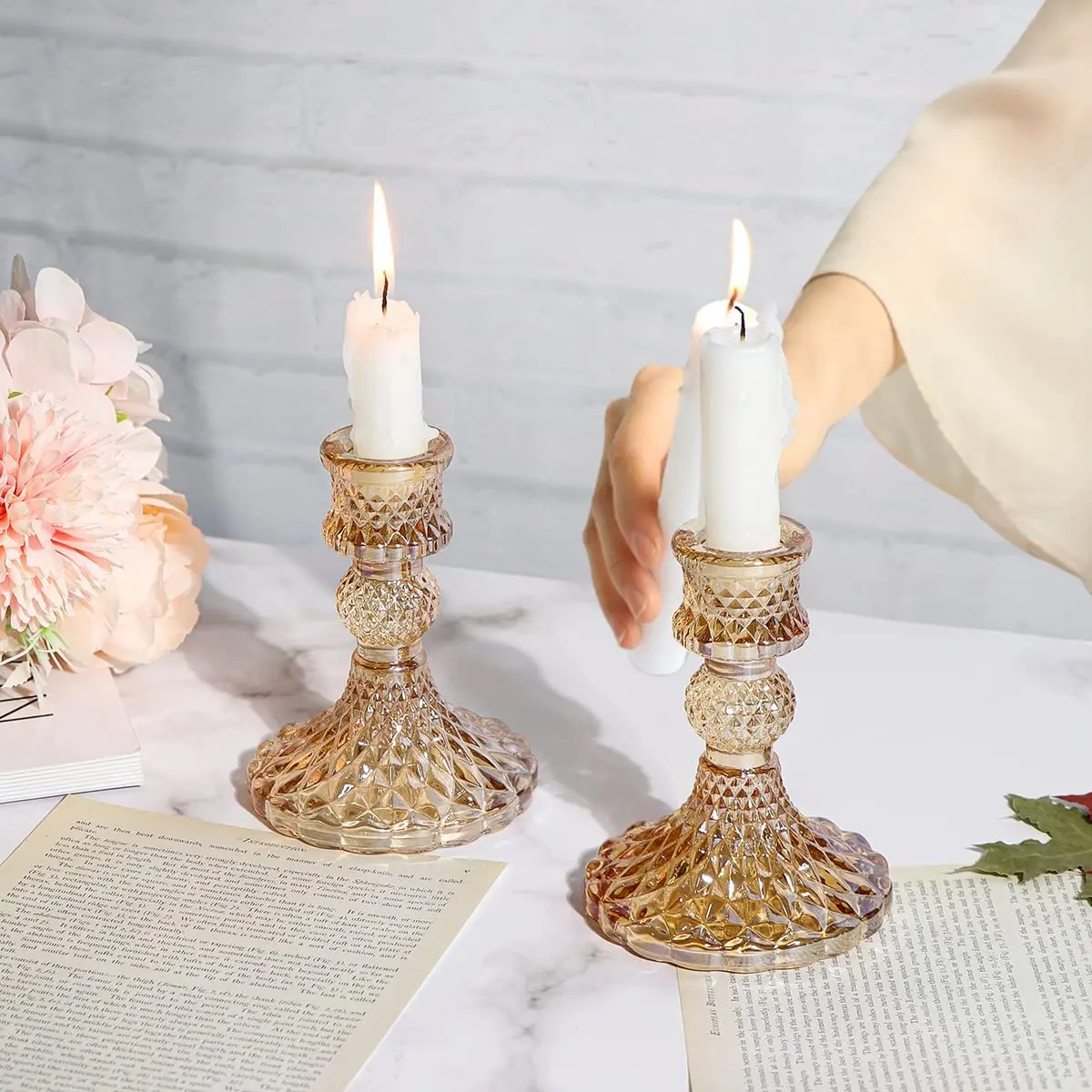 Crystal Glass Taper Clear Gold Candlestick Candles Holder For Table