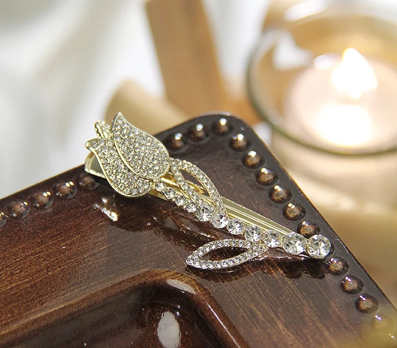Женские Ювелирные изделия заколка для волос из сплава с цветком тюльпана и жемчугом со стразами женская новая летняя боковая челка зажим