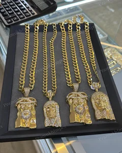 Hip Hop Jesus Face Sterling Silver Pendant Yellow Gold Plated Channel Set Cut Moissanite Jewelry Glamorous Shiny Design Party