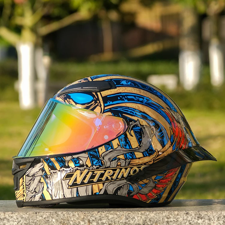 Коричневый классический D-образный мотоциклетный шлем на все лицо из АБС-пластика с изображением змеи Фараона дышащий и