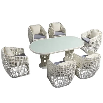 White Rattan Dining Chairs And Tables Outdoor Wicker  Patio Garden Dining Set Outdoor Garden Furniture Sets