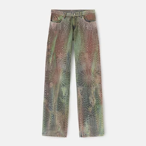 Women's Low Waist Denim Camouflage Trousers Diamond Ladies Camouflage Denim Triangle Bra Set