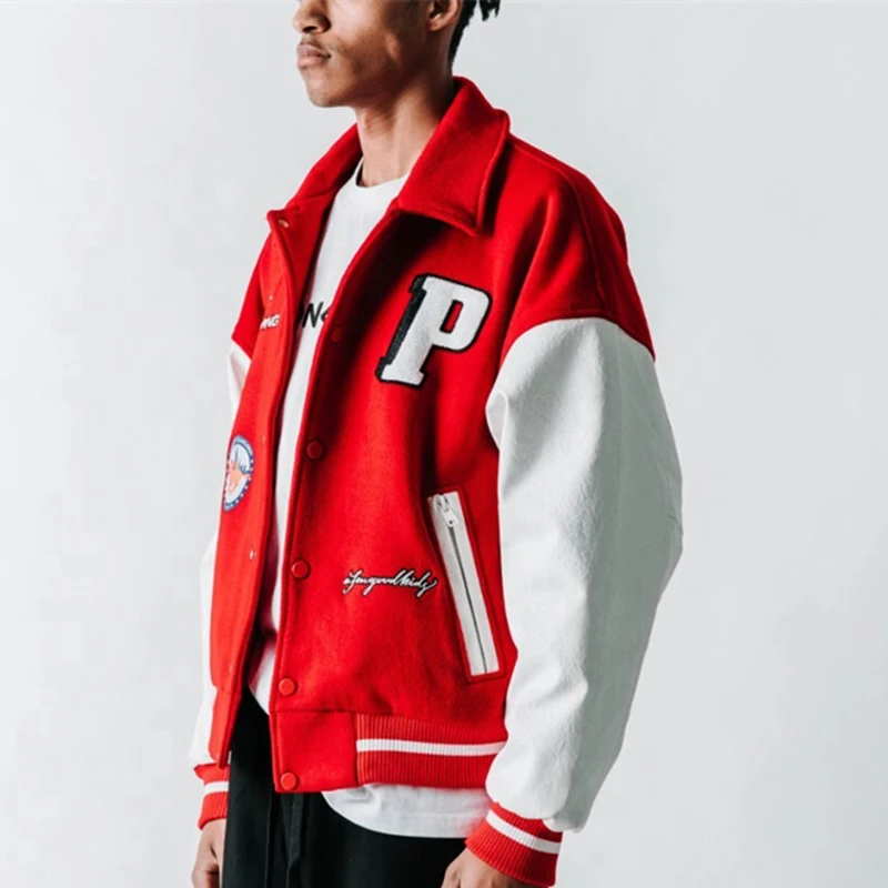 Wool Chenille Embroidery Bomber Letterman Varsity Jacket For Men. Wool