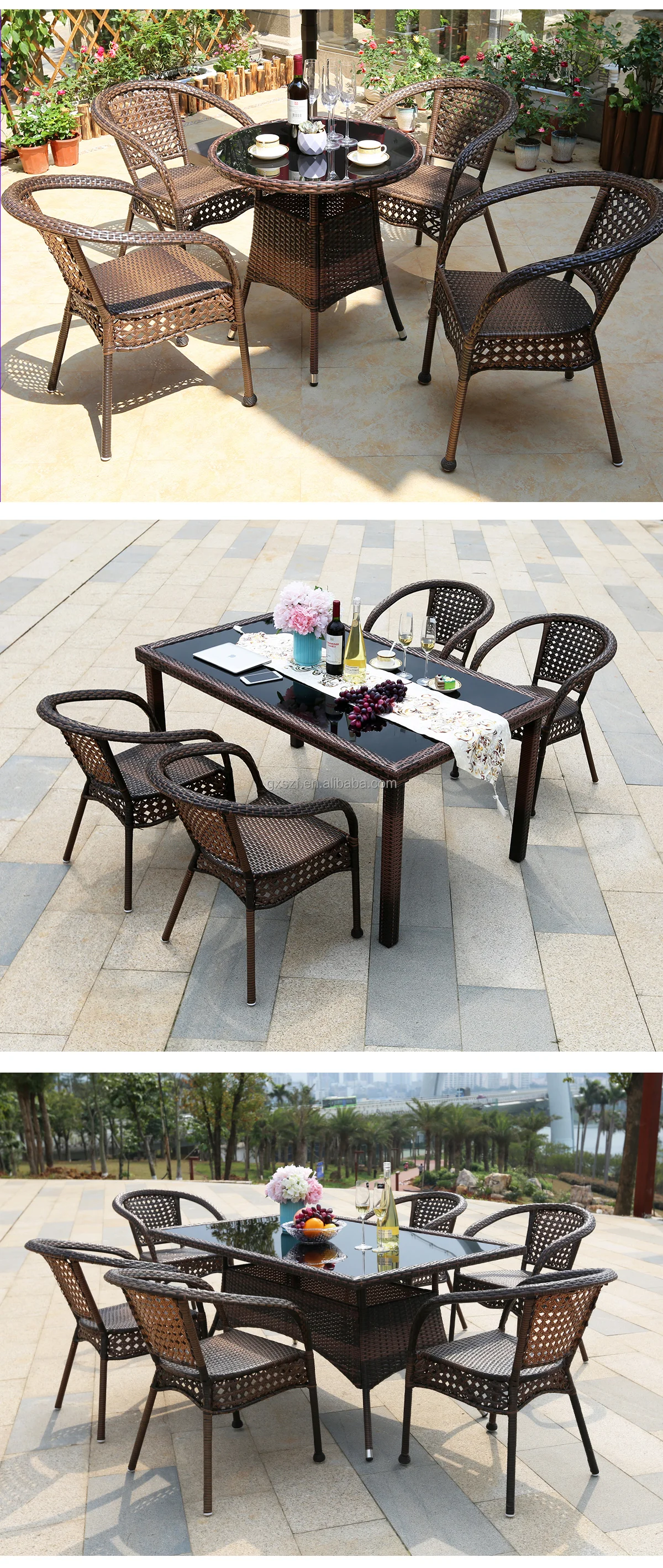 Outdoor Garden Patio Restaurant Dining Rattan Furniture Table And Chair