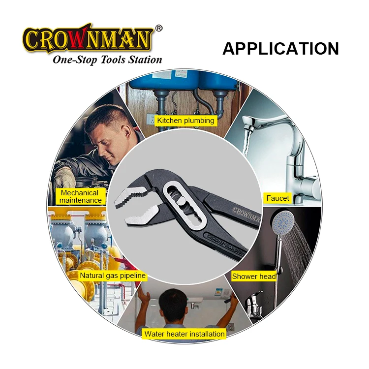 CROWNMAN Holding Tools 10" Groove Joint Pliers Hand Tool Durable Hardware Wrench Multi Purpose Carbon Steel Water Pump Pliers
