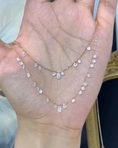 Round & Pear 16 Inch Floating Diamond Necklace yellow gold lab grown diamond necklace High fine jewelry custom design available