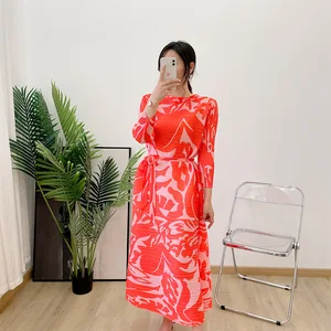 Miyake Pleated Clothes African Woman Fashion Printing Hot Sale Summer Plus Size Dress Women Elegant Pleated Dresses