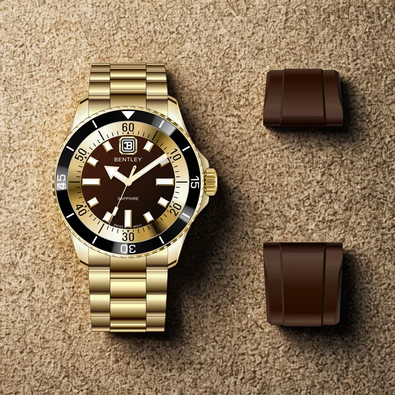 AURORA Modern 18K Gold-Tone Stainless Steel Quartz  display picture 1