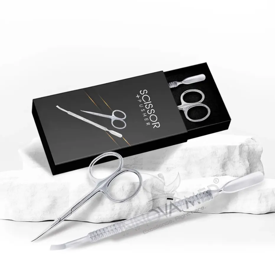 Eco-Friendly Expert Cuticle Scissor and Pusher Manicure Scissors Premium Nail Tool Packaged in Luxury Cardboard Box