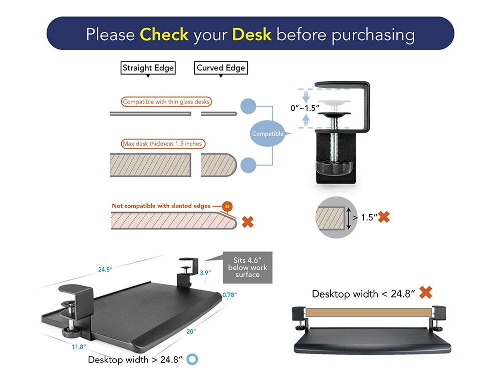 Clamp On Keyboard Tray Under Desk Drawer Slide Out Aidata Buy Clamp