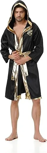 Boxing Pro Full Length Boxing Robe With Hood Black Color Martial Arts Wear Boxing Robe With Custom Design and Size  MS-BR-017