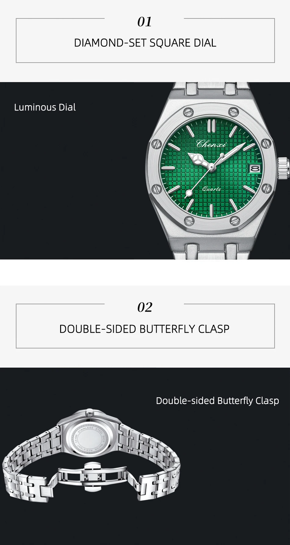 CHENXI 648 New Women Top Brand Luxury Bracelet Quartz Watch Waterproof Luminous Date Stainless Steel Wristwatch Ladies Gift