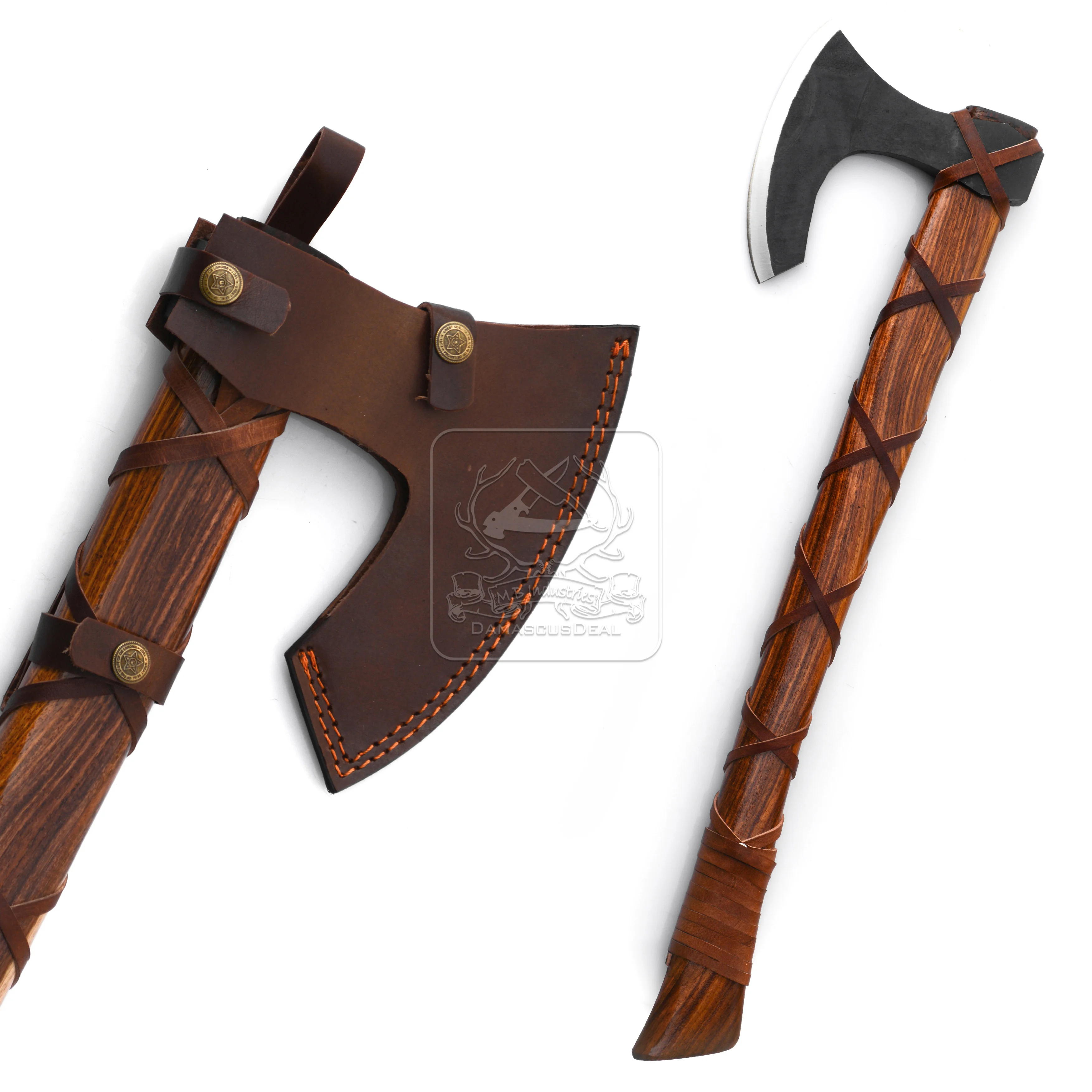 Hache Double Tête Viking / Tomahawk – Acier Carbone – Manche Frêne – Gaine Incluse (BL-4807)