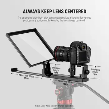 NEEWER Basics X12B Aluminum Alloy Liftable Teleprompter 12" for iPad Tablet Phone DSLR Camera, No Assembly, Remote & App product image