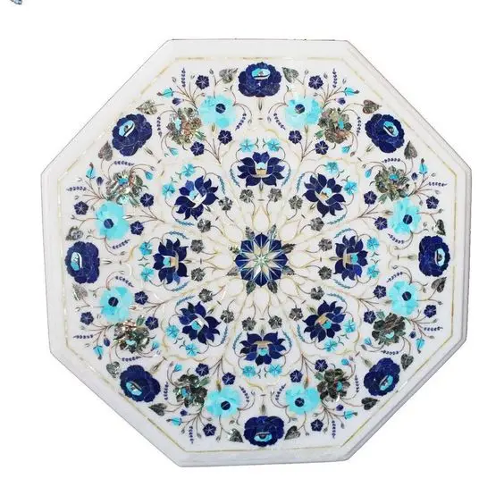 Marble inlay Coffee Table Top with Antique Marble Inlay Handcrafted Indian Stone Artwork Decorative Home Furniture