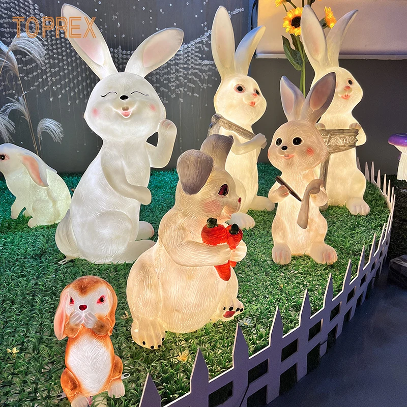 Commercial Level Durable Outdoor LED Resin 3D Sculpture Christmas Rabbit and Animals Motif Light for New Year Projects