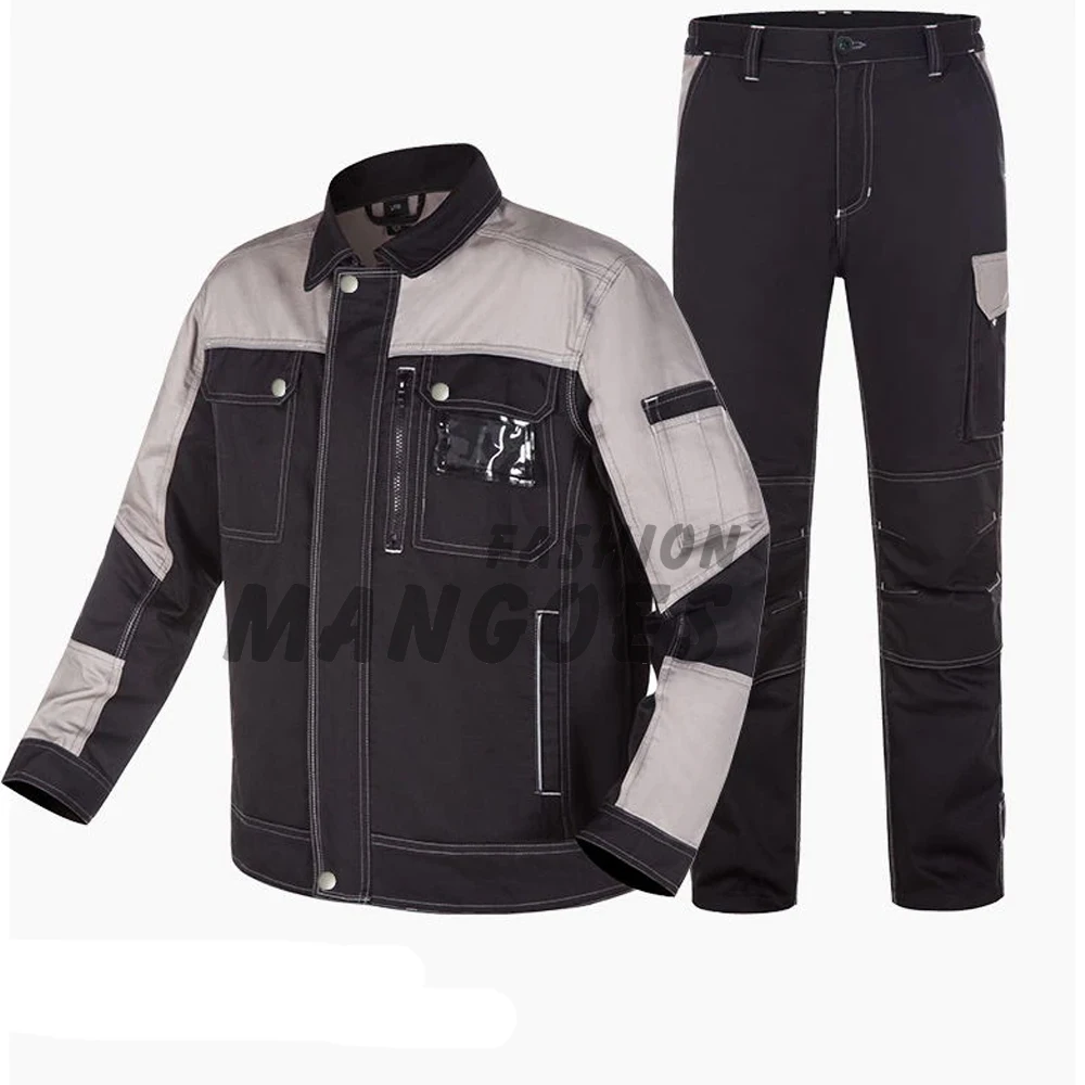100% Cotton Work Uniforms - Workshop Cargo Suit Set Men - Durable Work Jacket Multi-Pocket Work Pants Welding Construction