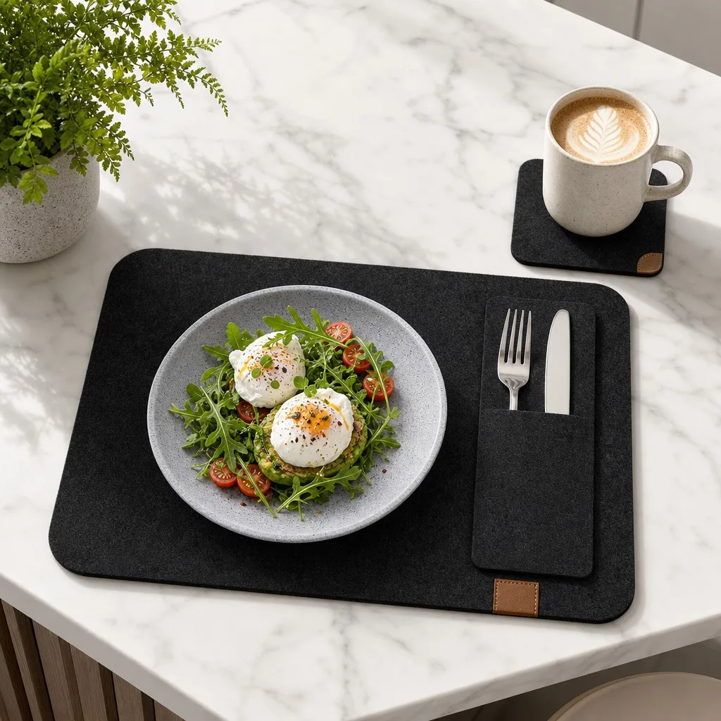 breakfast scene with felt placemat and cutlery pouch