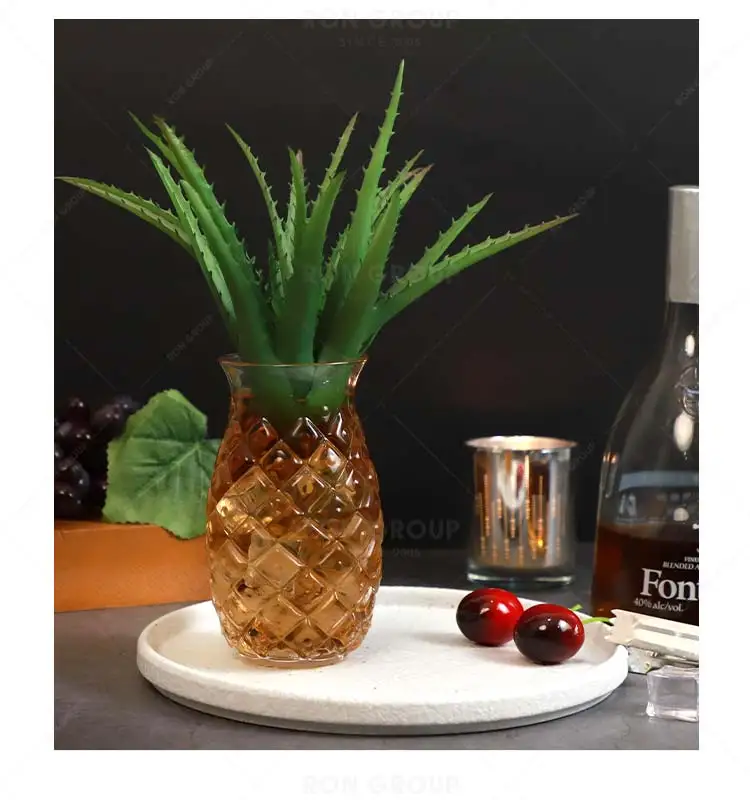 New creative design high quality restaurant party bar transparent glasses pineapple pattern cup drinking glass