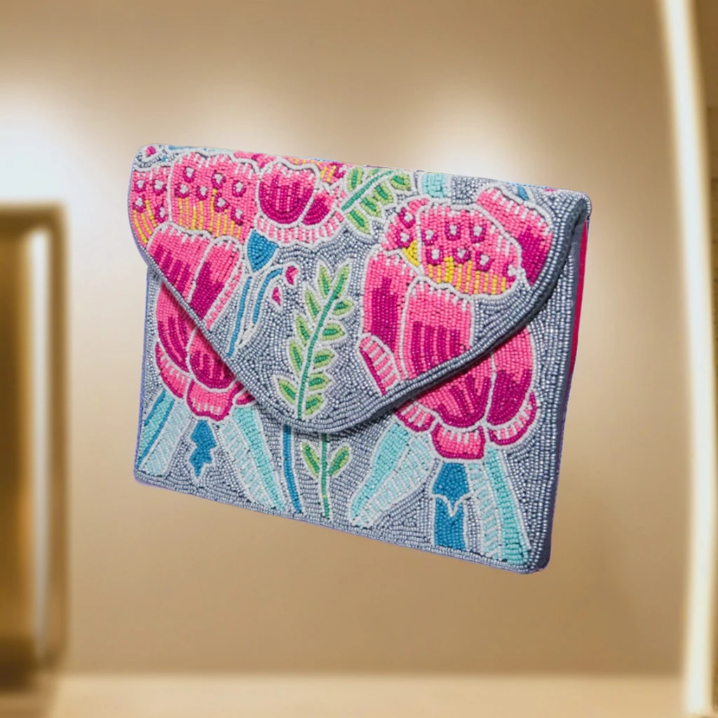 2026 New Fashion Handmade Embroidery Flowers Beaded Fringe Purse Zipper Soft Handwork Colorful Vintage Style Chain Strap