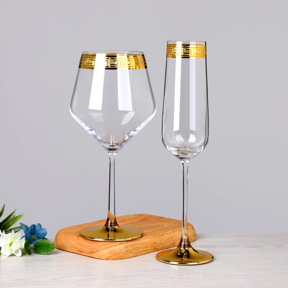 Custom Crystal Bohemia Wedding Wine Drinking Glasses with Stemless Gold Rim Wine Glass Cups Tumbler