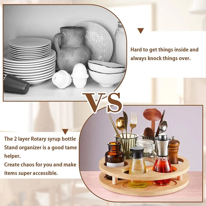 Coffee Syrup Organizer Rotating Coffee Syrup Rack Bamboo Revolving