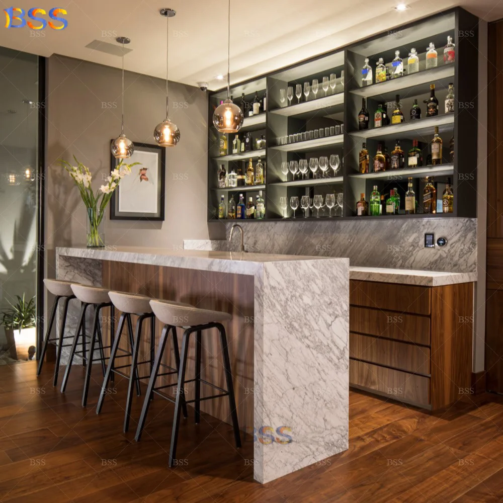 Trendy Modern Basement Bar Counter Set with Acrylic Surface and