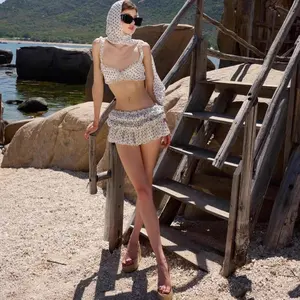 Women's Custom Polka Dot 3-Piece Bikini Set with Ruffle Skirt and Lace Decoration Front Logo Quick Dry & Waterproof Beachwear