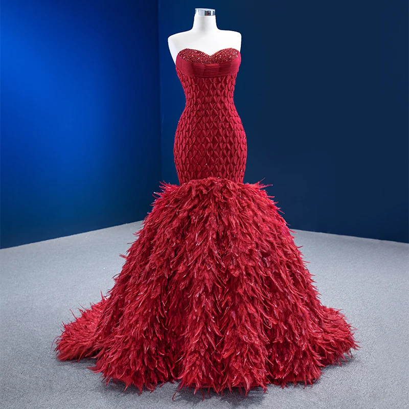 Jancember 222198 Slim Red Feather Sleeveless Mermaid Evening Party Dresses|  Alibaba.com