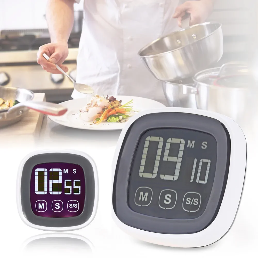 Household Stopwatch Kitchen Countdown Alarm Big Screen Cooking Reminders Touch Screen LED Timer for Kids and Seniors