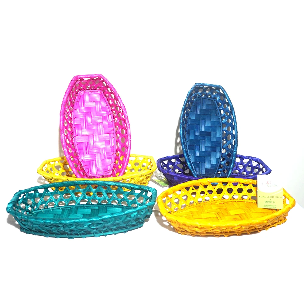 Made In Vietnam Bamboo Baskets Multicolor Round Shapes Straw Woven