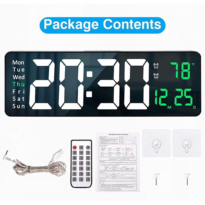 Digital Wall Clock Large Display 16.2 Inch Led Digital Clock With Date ...