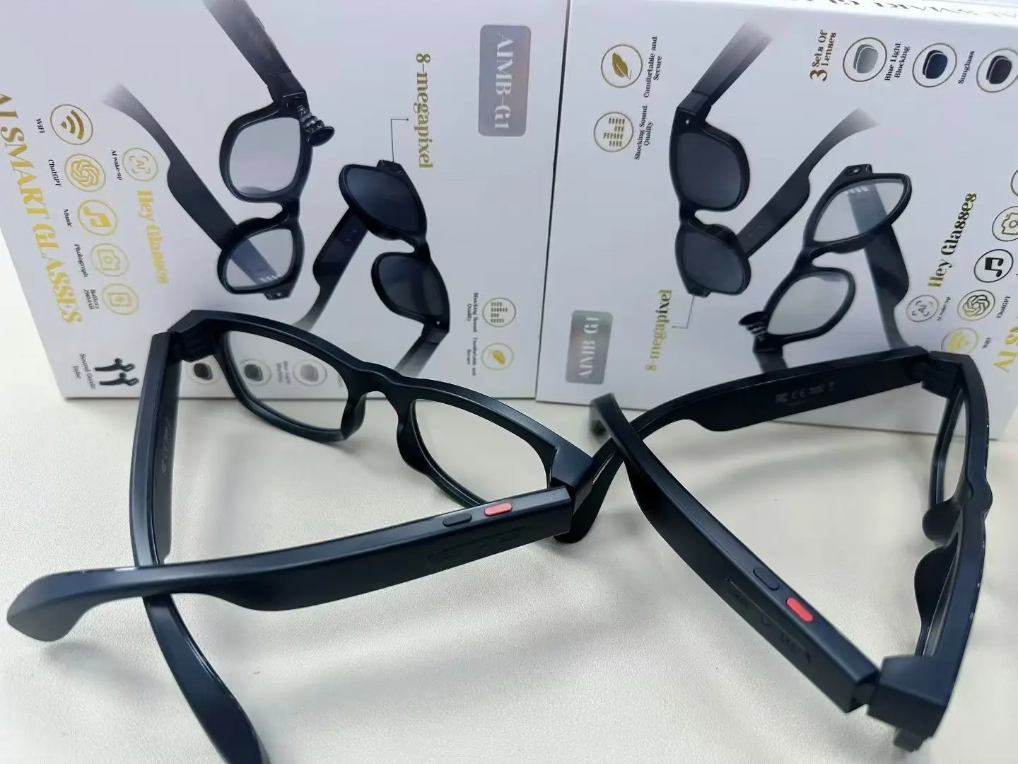 AI Smart Glasses AIMB-G1 - 8MP Camera, 16GB Storage, Real-Time 