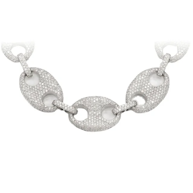 Men's 14k White Gold Diamond 18mm Link 