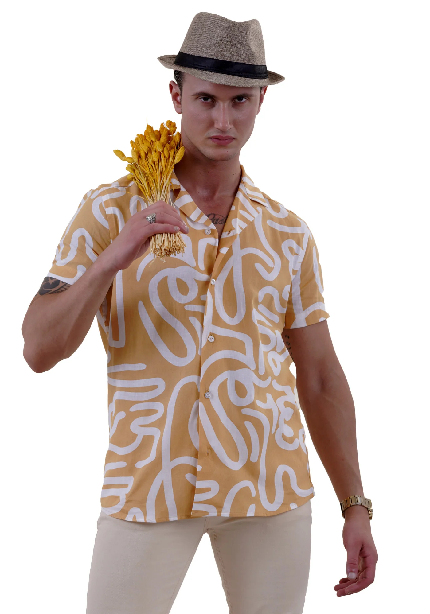 Hawaiian Camp Collar Soft Washed Summer Vacation Dress Shirt for Men Ready in Stock Printed Bright Colors Double Strong Sewed