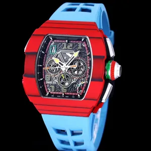 Red Carbon Fiber Oval case Fashionable Trendy Sports Tourbillon Men's Mechanical Watch Diving High-end Business Automatic Watch