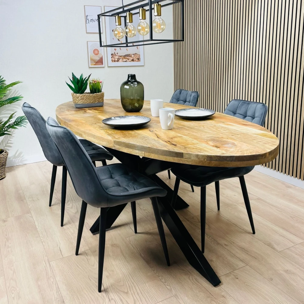 Industrial Oval Dining Table - Solid Mango Wood Style
