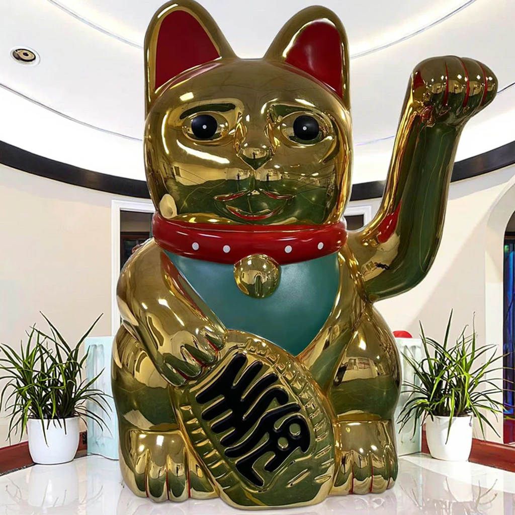 Lucky Fortune Cat Sculpture - FRP Fiberglass Resin Animal Statue for Hotel/Mall Entrance Decoration