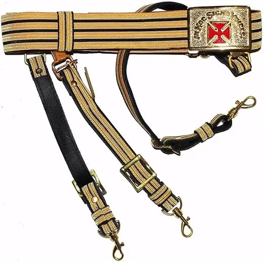 Knights Templar Freemason Sword Belt-Durable Hand Embroidery Customizable Black & Silver Low MOQ 20 Pcs