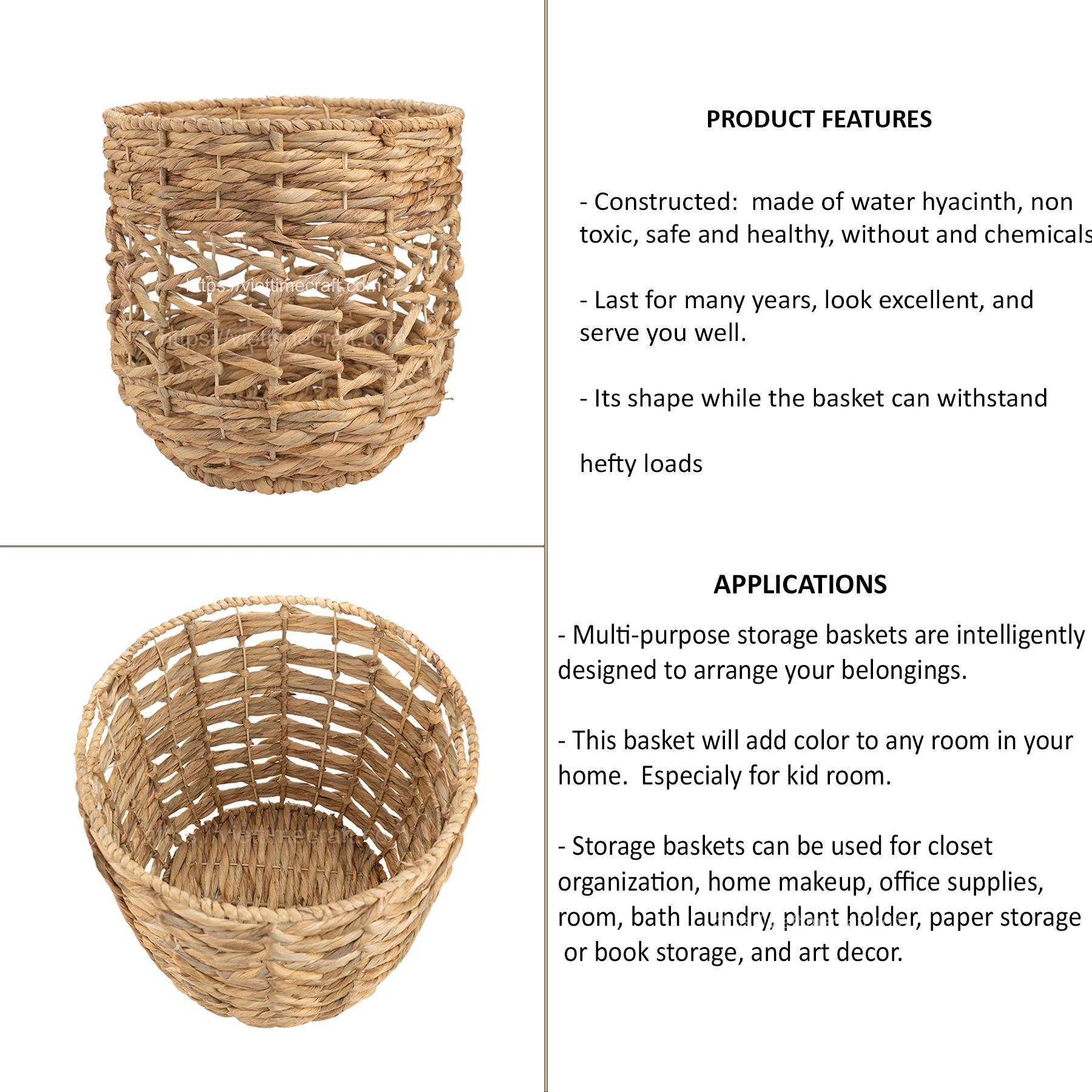 Top Basket Eco Material Water Hyacinth Basket Storage Basket Eco