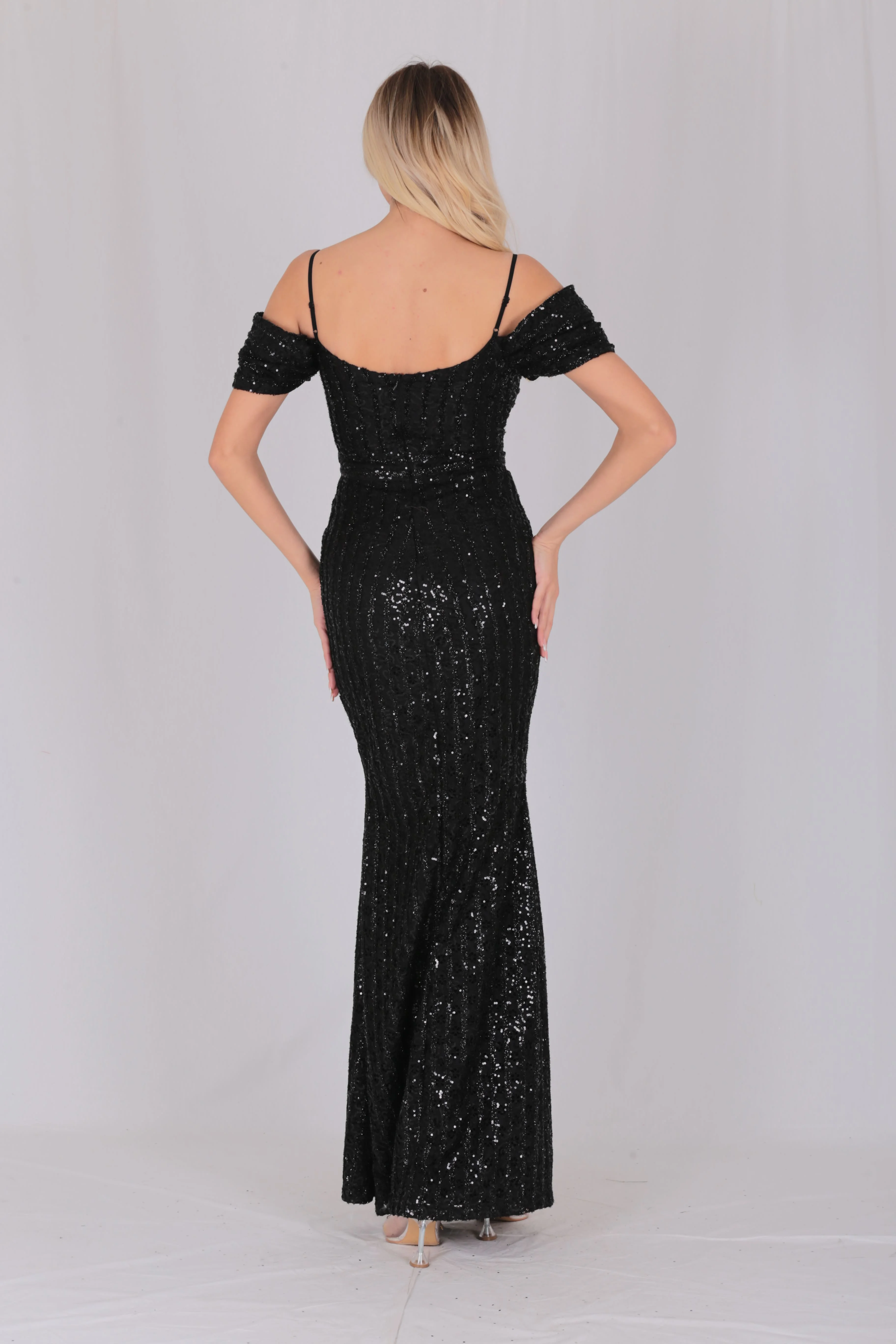 Wholesale Casual Evening Dresses Women Gowns Offshoulder Sequined Long