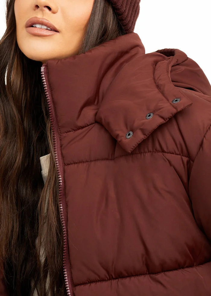 Women's Winter Eco-Friendly Woven Waterproof Puffer Jacket Embroidery Custom Logo Detachable Hat Outdoor Quilted Coat For Women
