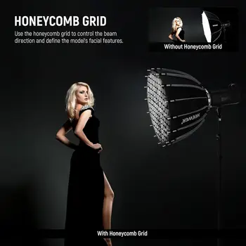 NEEWER 22inch/55cm Parabolic Softbox Quick Set up Quick Folding, with Diffusers/Grid/Bag, Compatible with Aputure 60X S 150c detail image