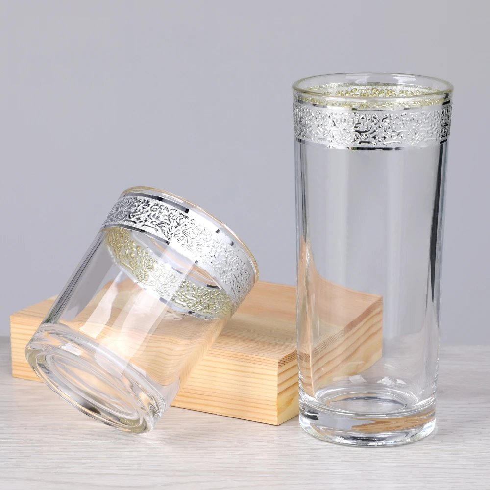 Silver Trim Platinum Rim Lead Free Crystal Champagne Flute Brandy Snifter Collins Old Fashioned Wine Glass Goblets Set