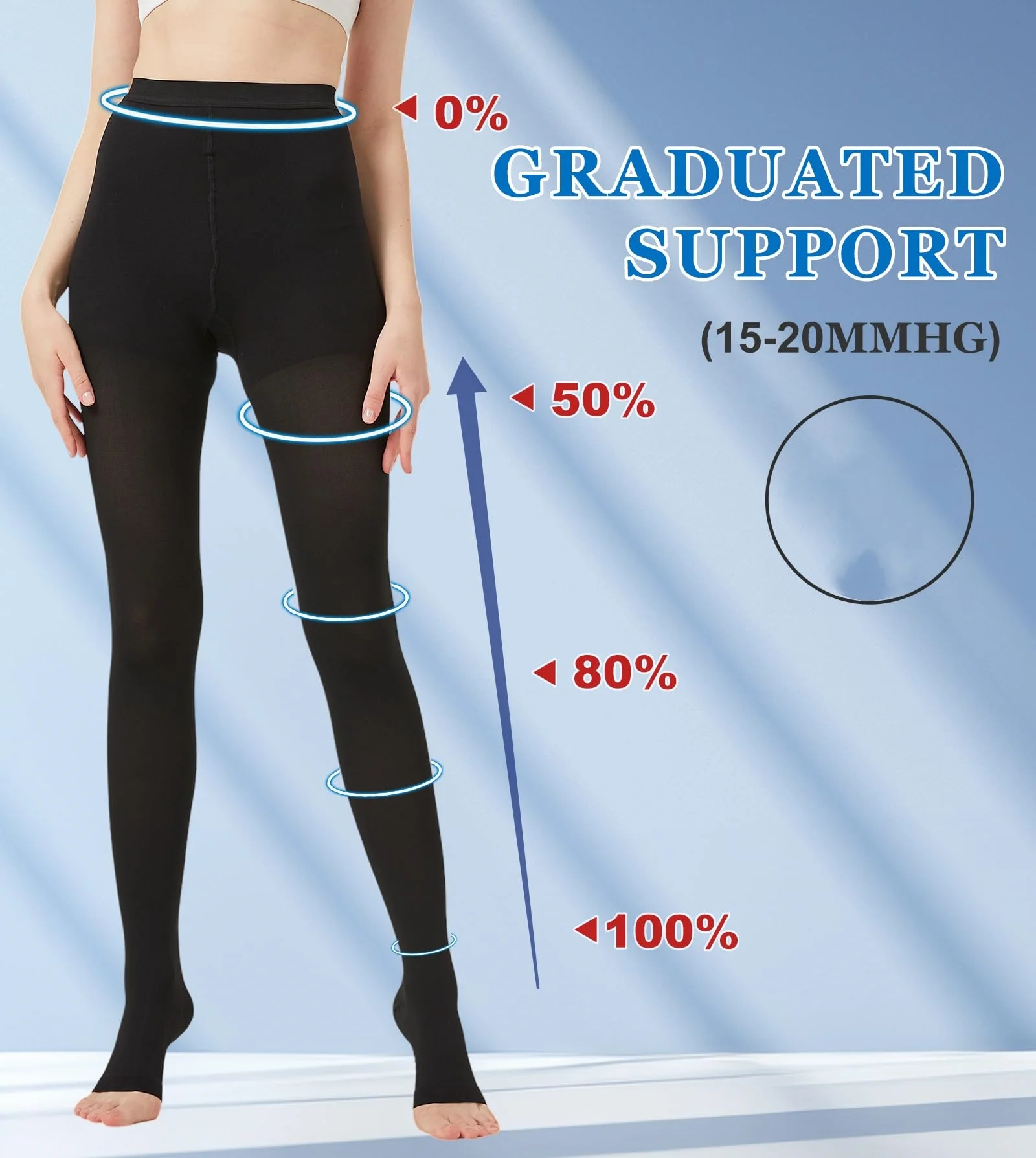 Waist High Opaque Graduated Open Toe Pantyhose by ZHONGZHI