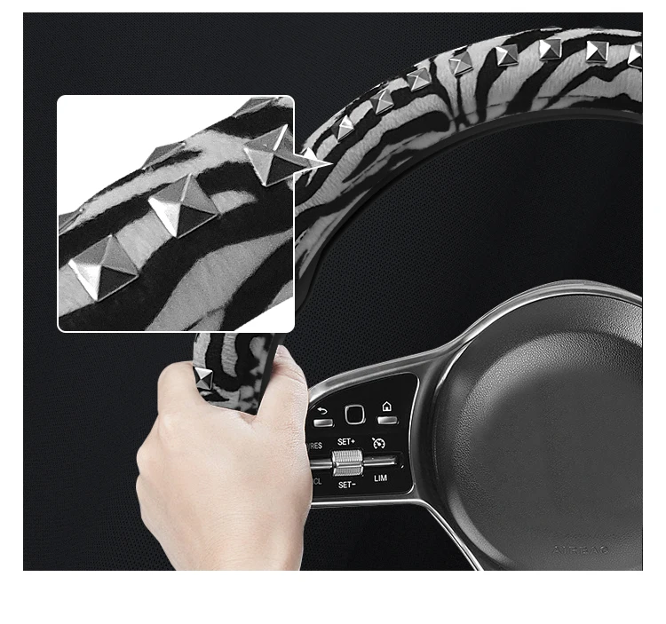 Wholesale Luxury Style Zebrastripe Rivet Short Plush Fur Car Steering