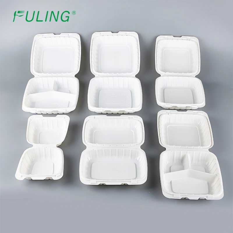 8x8 3 Compartment Clamshell To Go Box Disposable Mineral Plastic Take