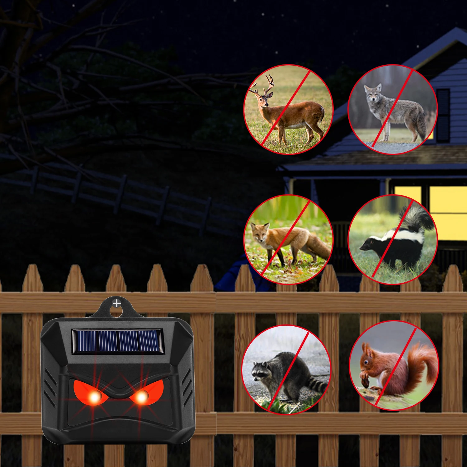 Animal  Deterrent Devices With Red LED Lights Solar Powered Predator Eye Nighttime Animal Repeller Solar Animal Deterrent
